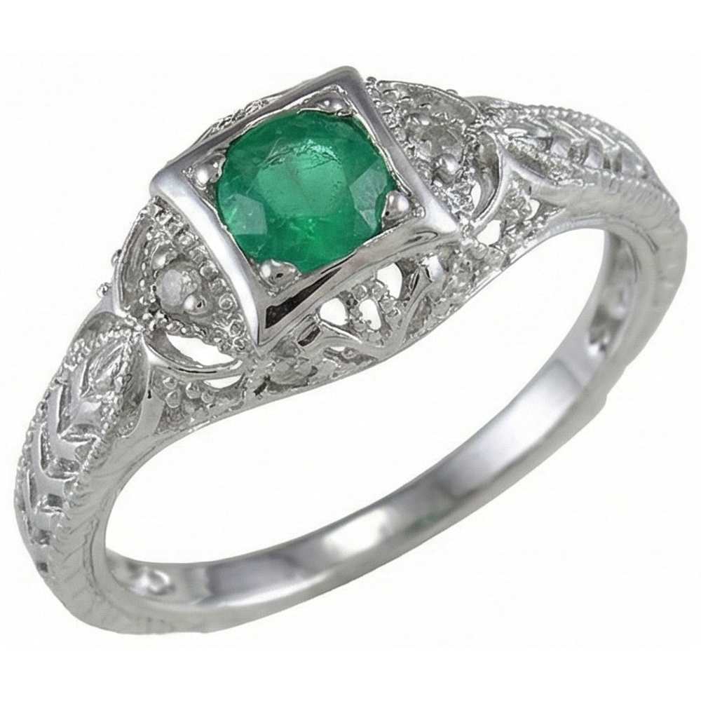 Gioielli Art Nouveau Nuovo anello con diamante verde smeraldo a taglio rotondo da 6 ct