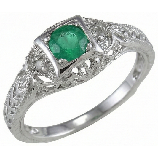 Gioielli Art Nouveau Nuovo anello con diamante verde smeraldo a taglio rotondo da 6 ct