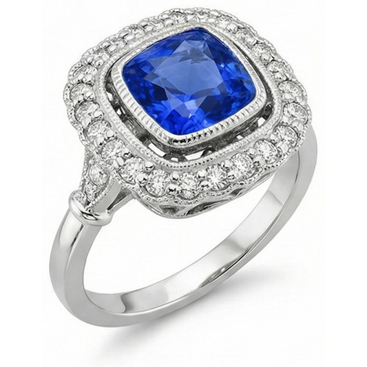 Gioielli Art Nouveau Nuovo anello da donna con zaffiro di Ceylon e diamante