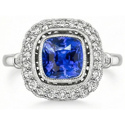 Gioielli Art Nouveau Nuovo anello da donna con zaffiro di Ceylon e diamante