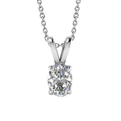 Gioielli Con Ciondolo Con Naturale Diamante Solitario Da 2 Carati A Taglio Ovale Con Montatura A Quattro Punte E Oro Bianco 14K