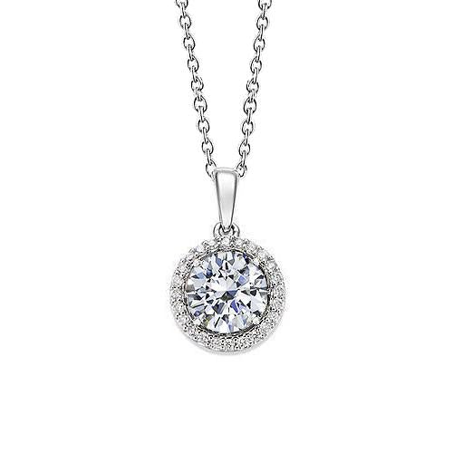 Gioielli In Oro Bianco 14K Con Ciondolo Collana Tennis Con Genuino Diamanti Tondi Da 1,50 Carati