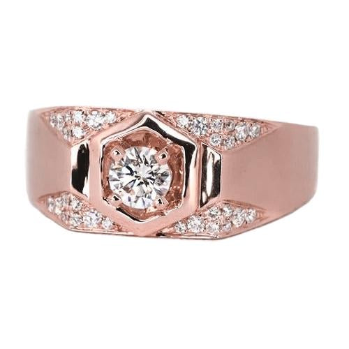 Gioielli Personalizzati Da Uomo Anello Con Genuino Diamante Rotondo In Oro Rosa 14K