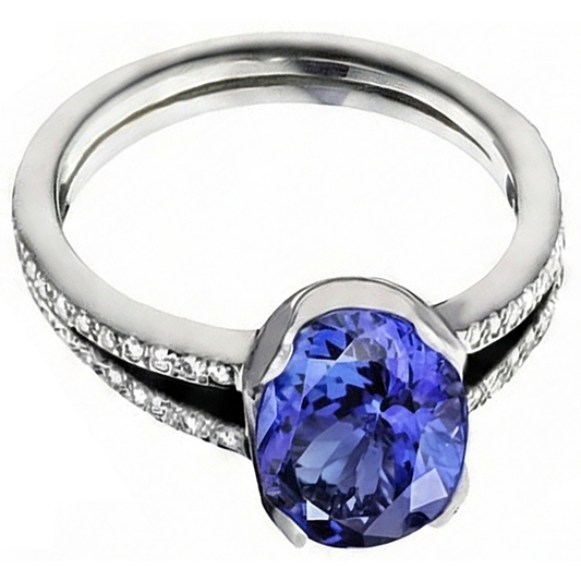 Gioielli con anello in pietra preziosa da 3.75 carati con diamanti rotondi e ovali di tanzanite