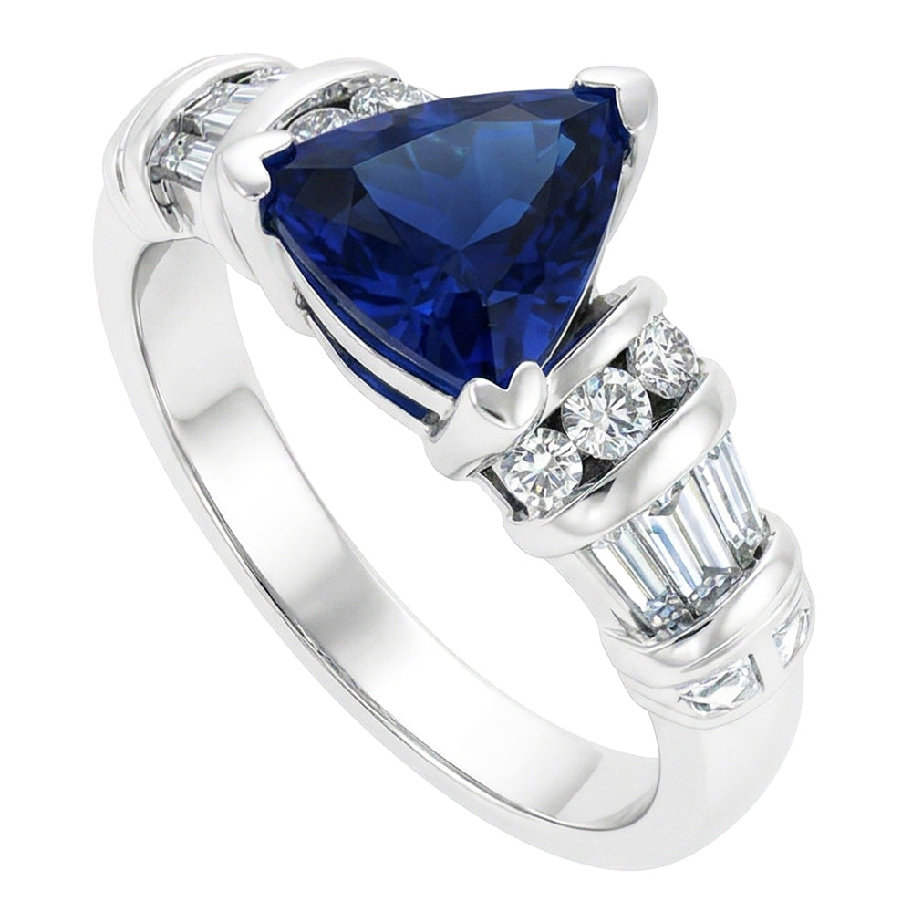Gioielli con diamanti Anello trilioni di zaffiri 2 carati oro bianco 14K
