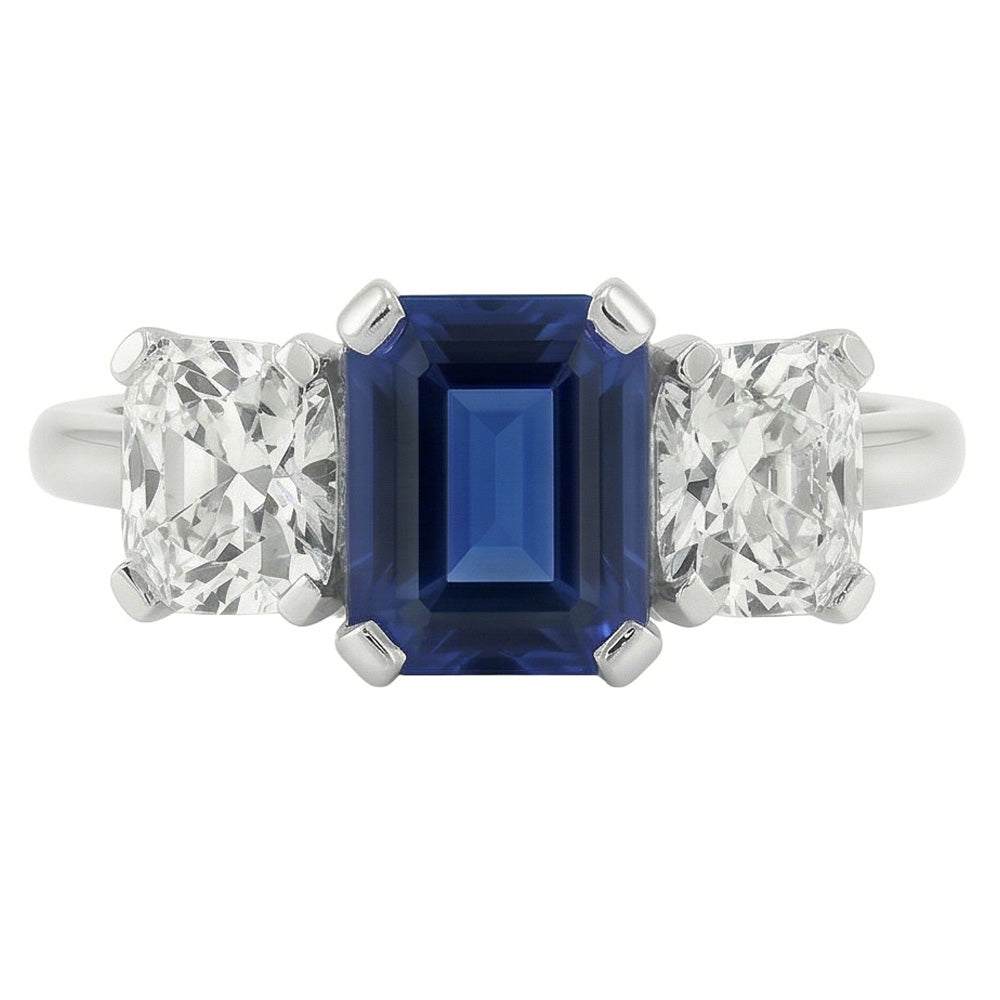 Gioielli con diamanti radianti Anello con 3 pietre di zaffiro blu smeraldo 3 carati