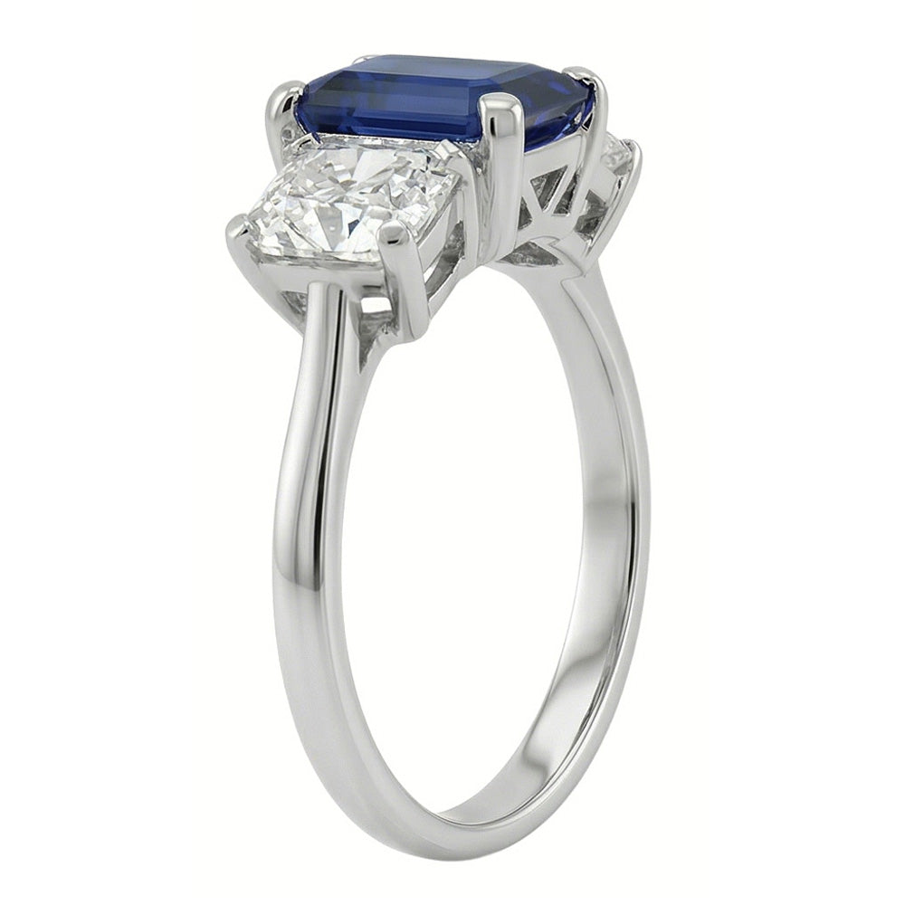 Gioielli con diamanti radianti Anello con 3 pietre di zaffiro blu smeraldo 3 carati