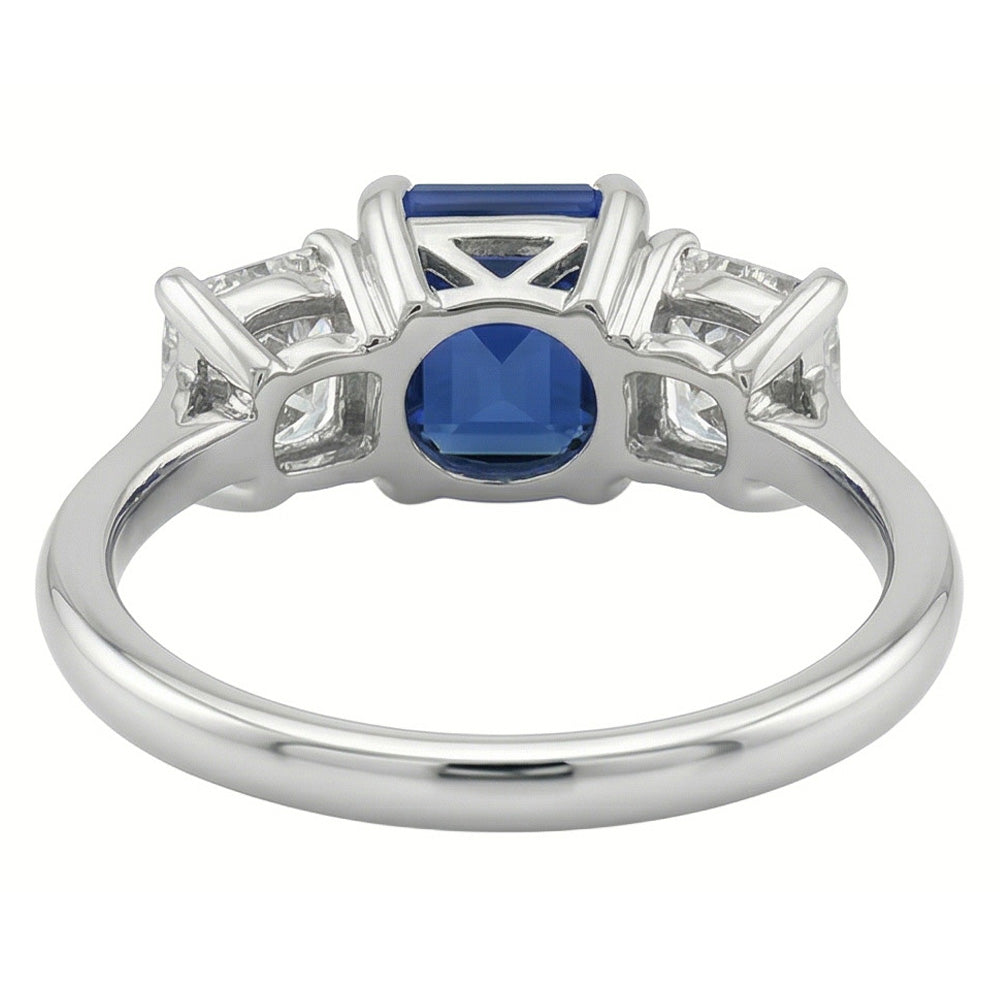 Gioielli con diamanti radianti Anello con 3 pietre di zaffiro blu smeraldo 3 carati