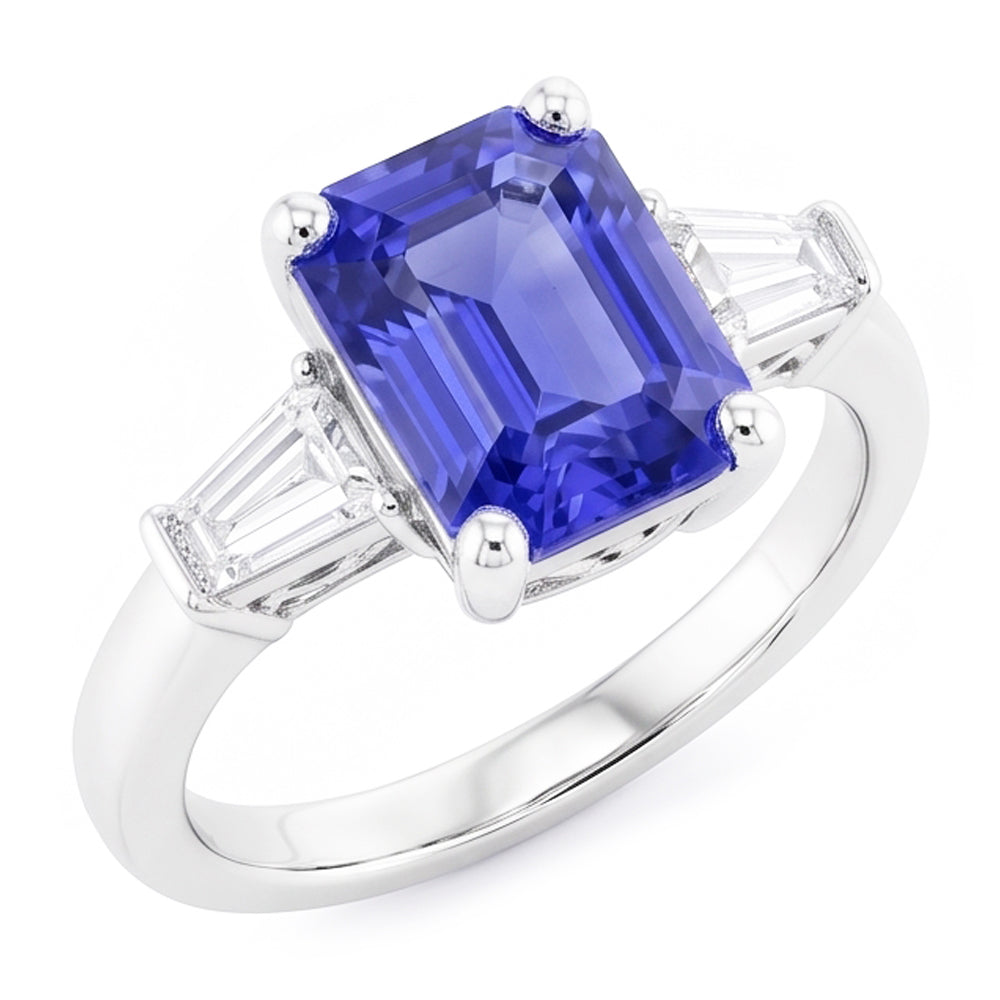Gioielli da donna Anello con tre pietre di zaffiro blu smeraldo 2.50 carati