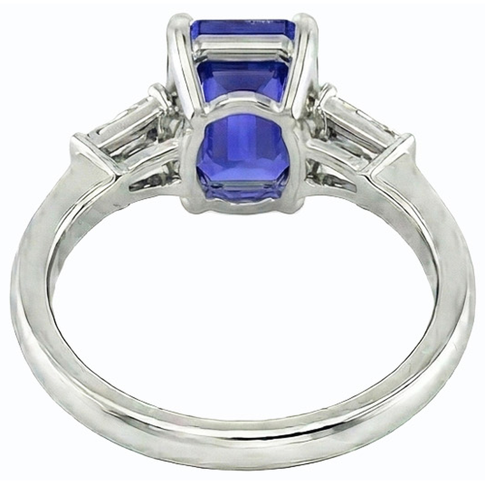 Gioielli da donna Anello con tre pietre di zaffiro blu smeraldo 2.50 carati
