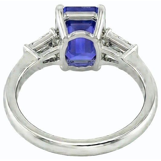 Gioielli da donna Anello con tre pietre di zaffiro blu smeraldo 2.50 carati