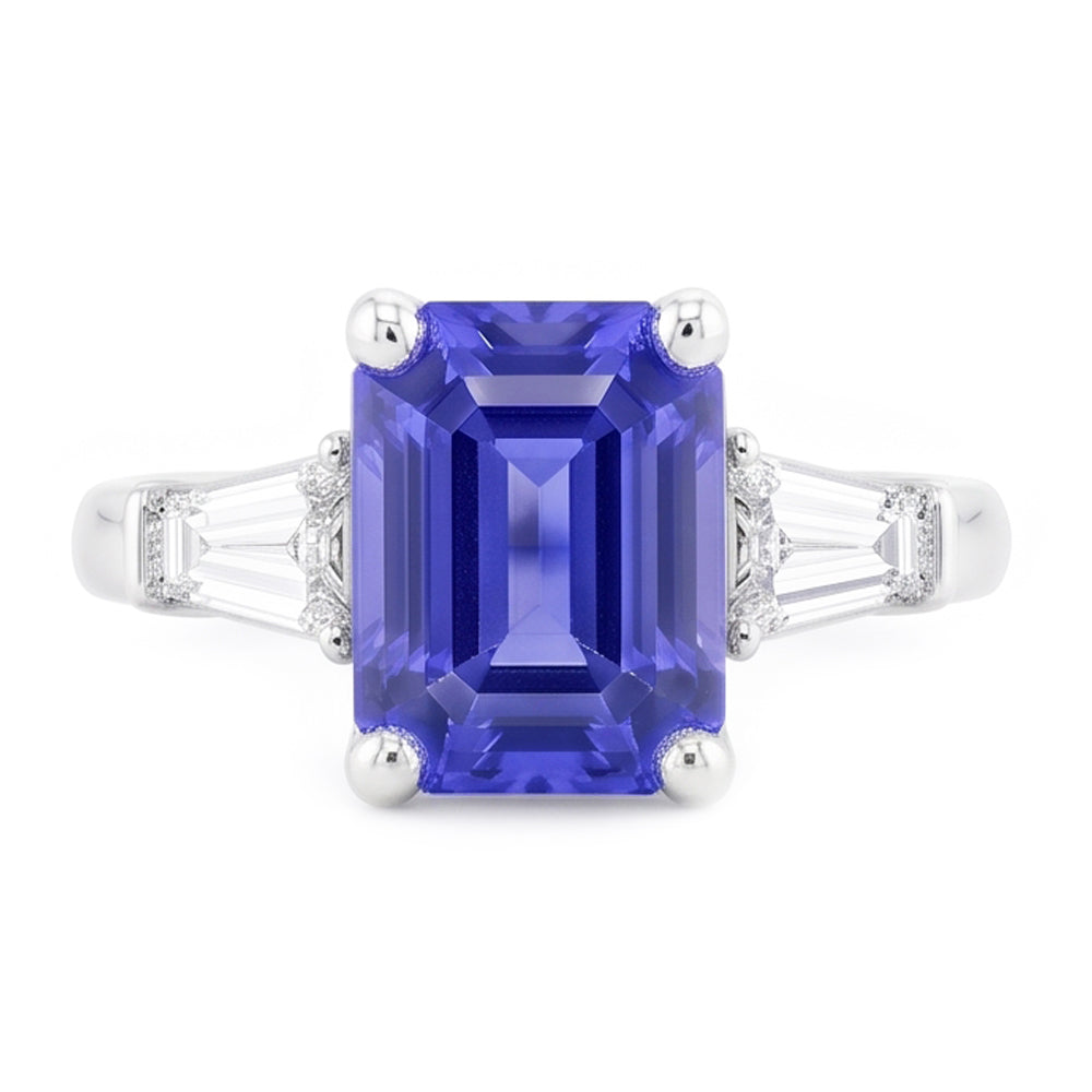 Gioielli da donna Anello con tre pietre di zaffiro blu smeraldo 2.50 carati