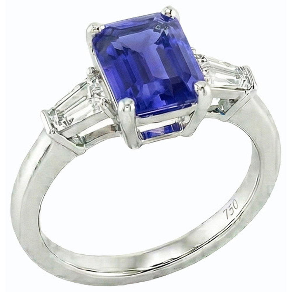 Gioielli da donna Anello con tre pietre di zaffiro blu smeraldo 2.50 carati