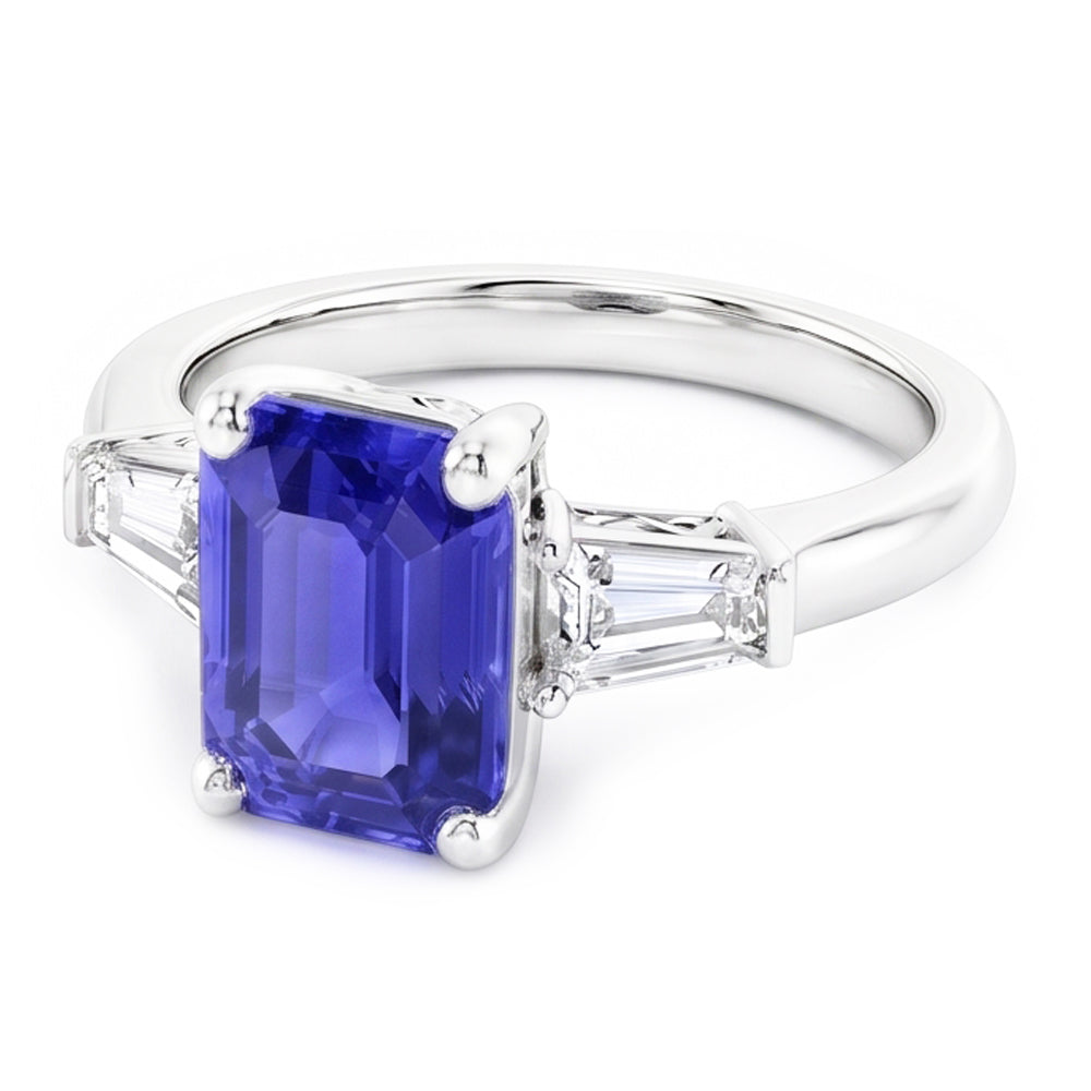 Gioielli da donna Anello con tre pietre di zaffiro blu smeraldo 2.50 carati