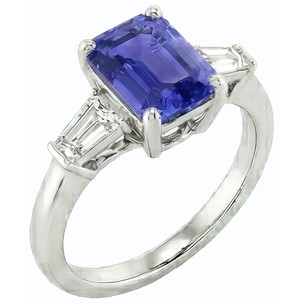 Gioielli da donna Anello con tre pietre di zaffiro blu smeraldo 2.50 carati
