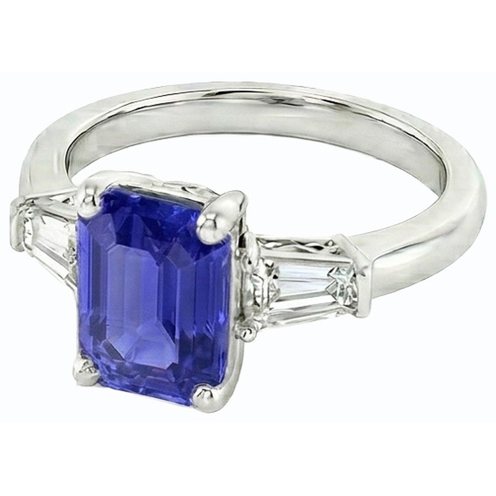 Gioielli da donna Anello con tre pietre di zaffiro blu smeraldo 2.50 carati