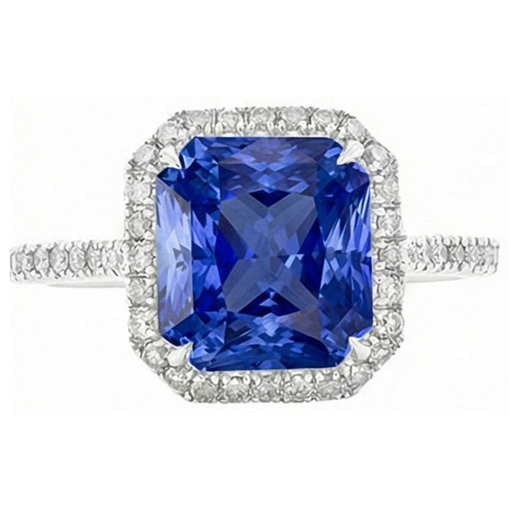 Gioielli da donna Halo Diamond Jewelry Ceylon Sapphire Prong Set oro 5 carati