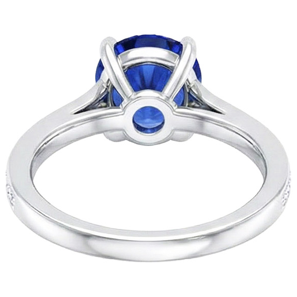 Gioielli da donna con diamanti Anello con zaffiro blu Oro bianco 14 carati 4.50 carati