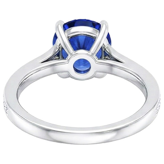 Gioielli da donna con diamanti Anello con zaffiro blu Oro bianco 14 carati 4.50 carati