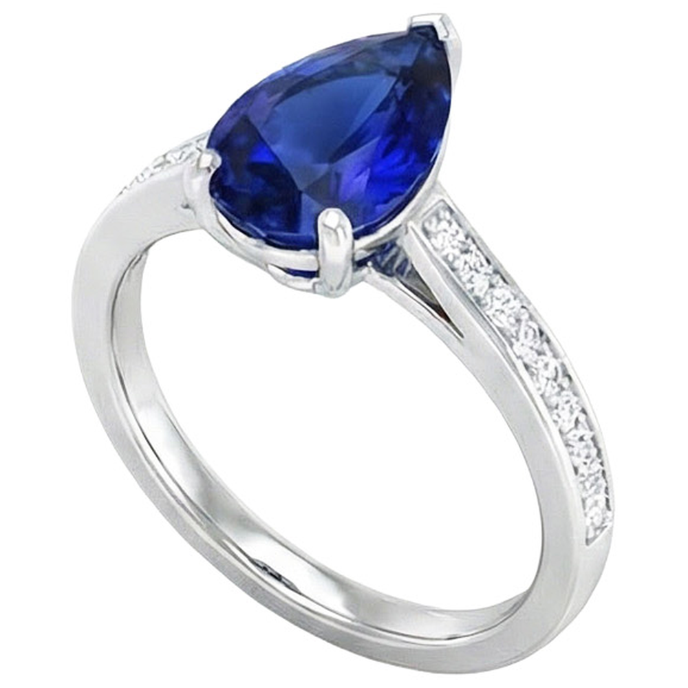 Gioielli da donna con diamanti Anello con zaffiro blu Oro bianco 14 carati 4.50 carati