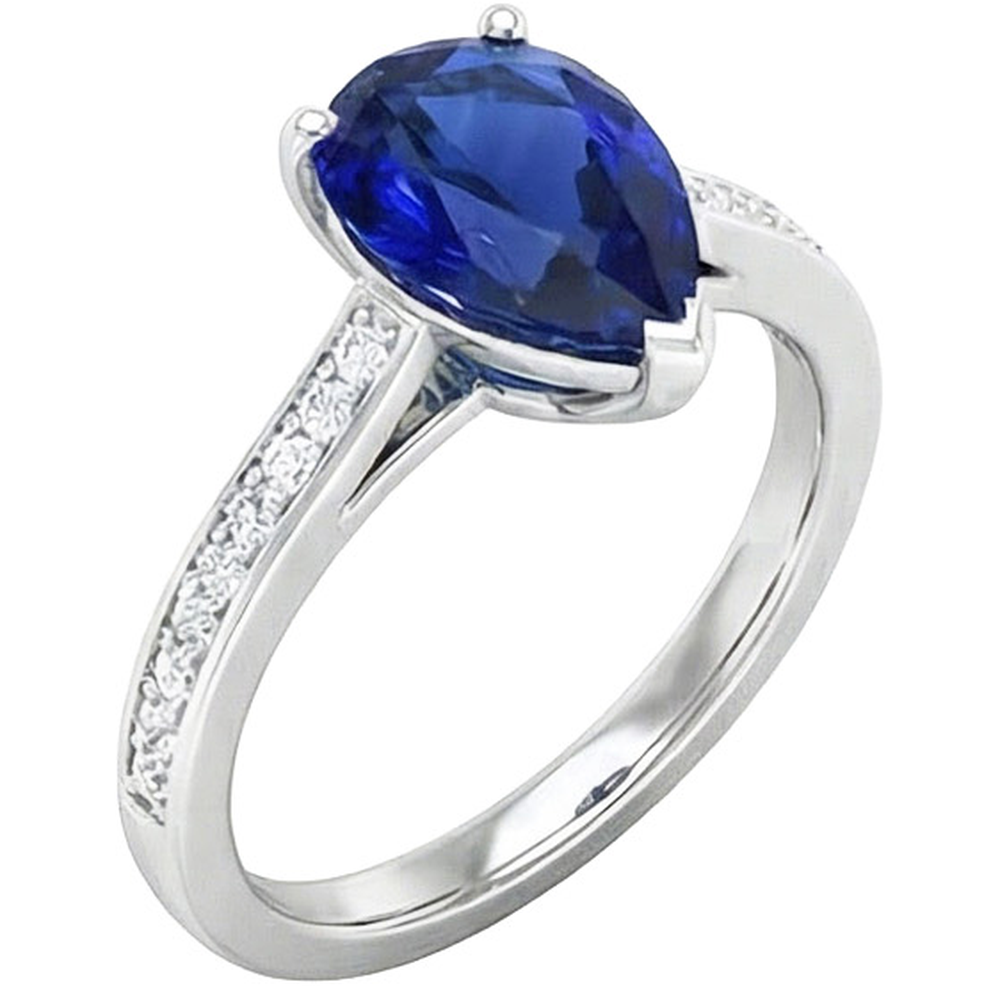 Gioielli da donna con diamanti Anello con zaffiro blu Oro bianco 14 carati 4.50 carati