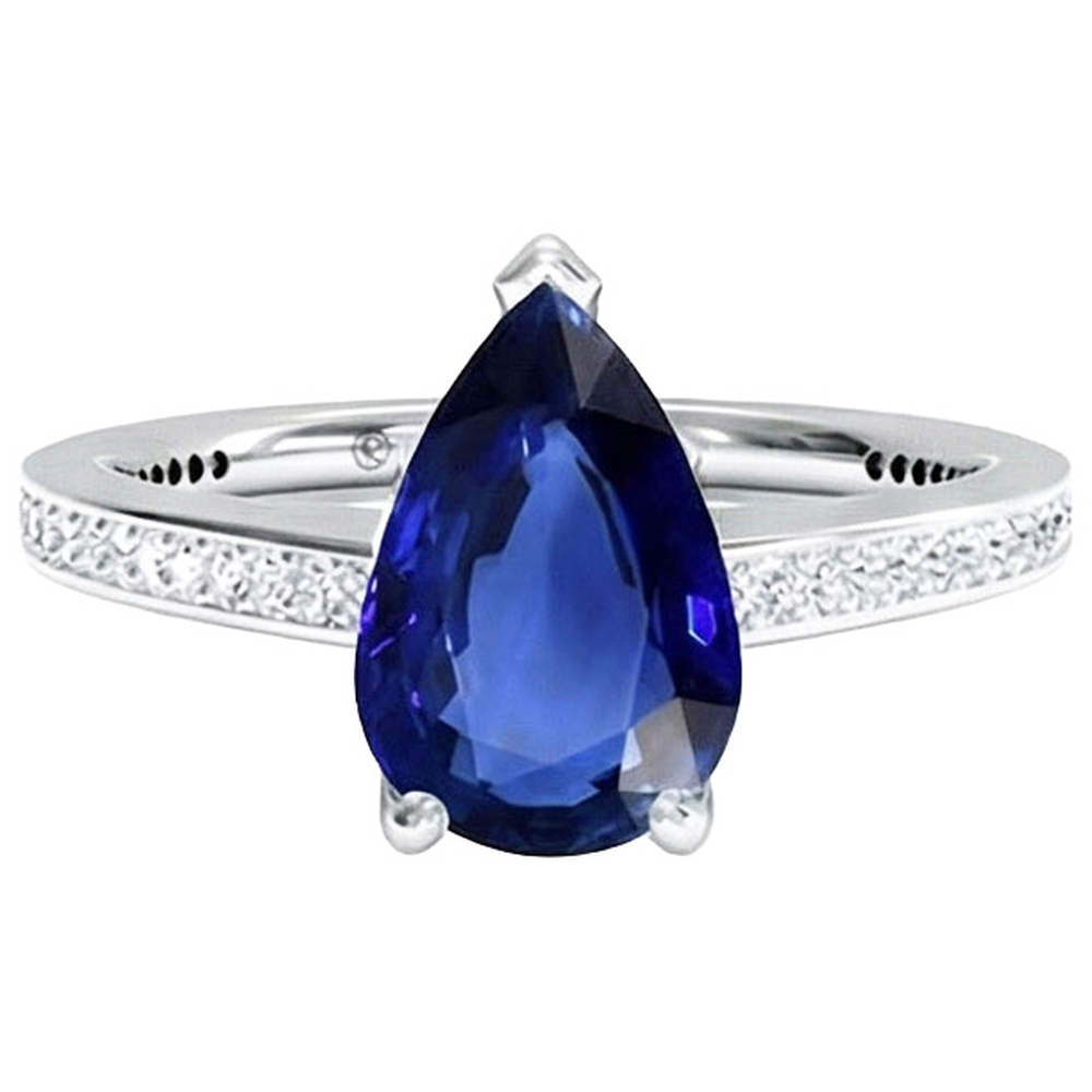 Gioielli da donna con diamanti Anello con zaffiro blu Oro bianco 14 carati 4.50 carati