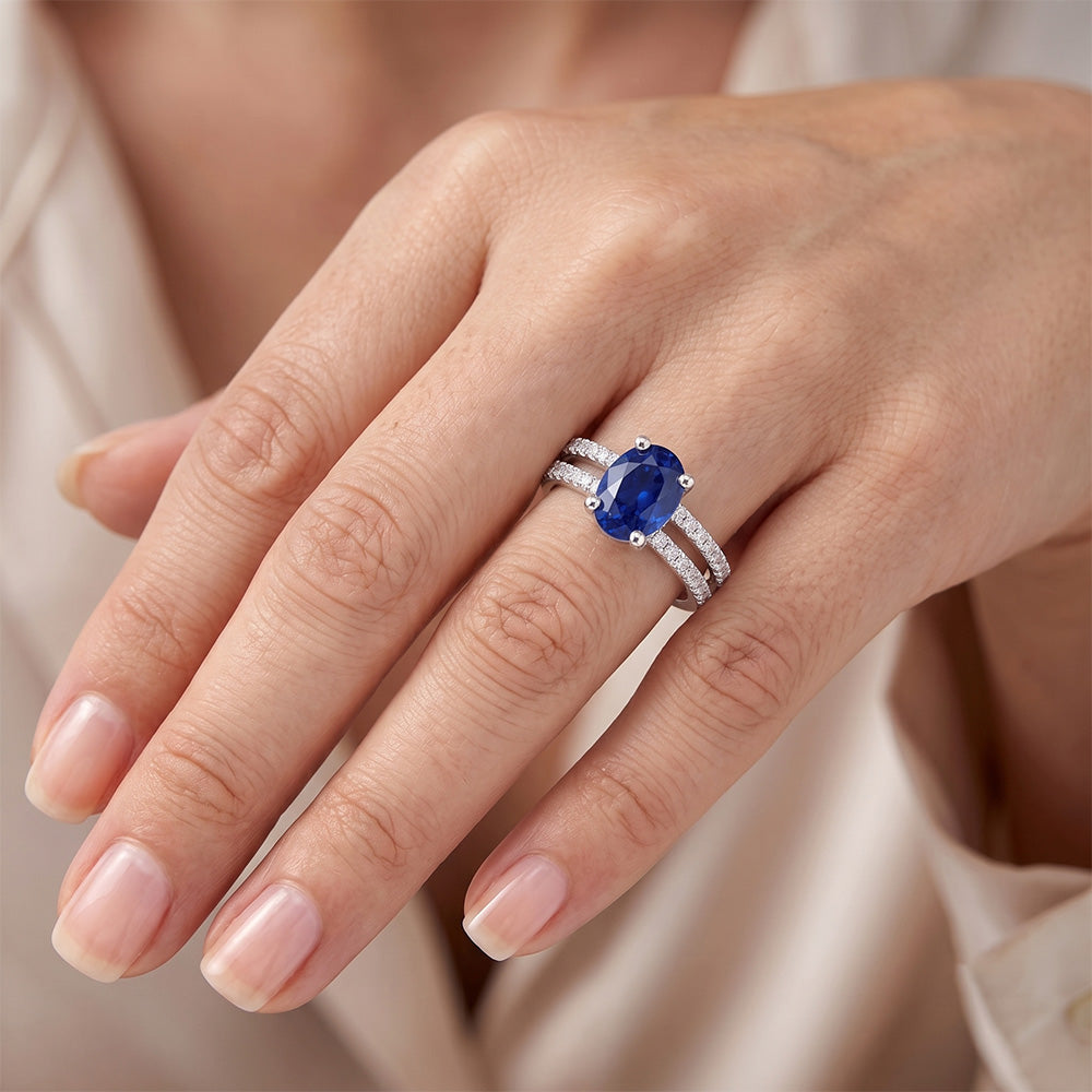 Gioielli da donna con diamanti blu zaffiro doppio gambo accenti 4 carati