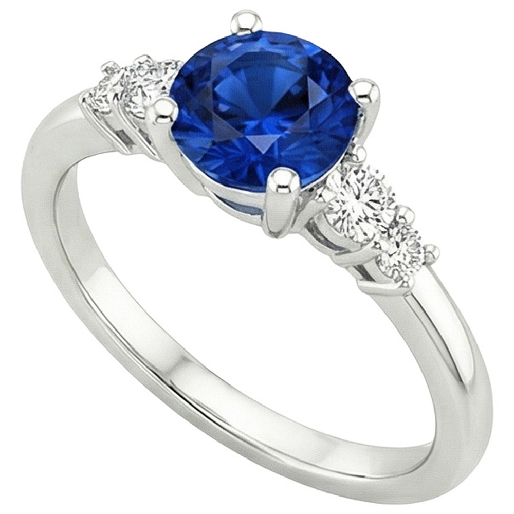 Gioielli da donna con diamanti. zaffiro rotondo di Ceylon. cinque pietre. 2.50 carati