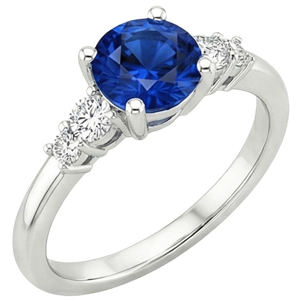 Gioielli da donna con diamanti. zaffiro rotondo di Ceylon. cinque pietre. 2.50 carati