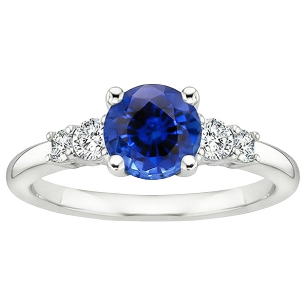Gioielli da donna con diamanti. zaffiro rotondo di Ceylon. cinque pietre. 2.50 carati