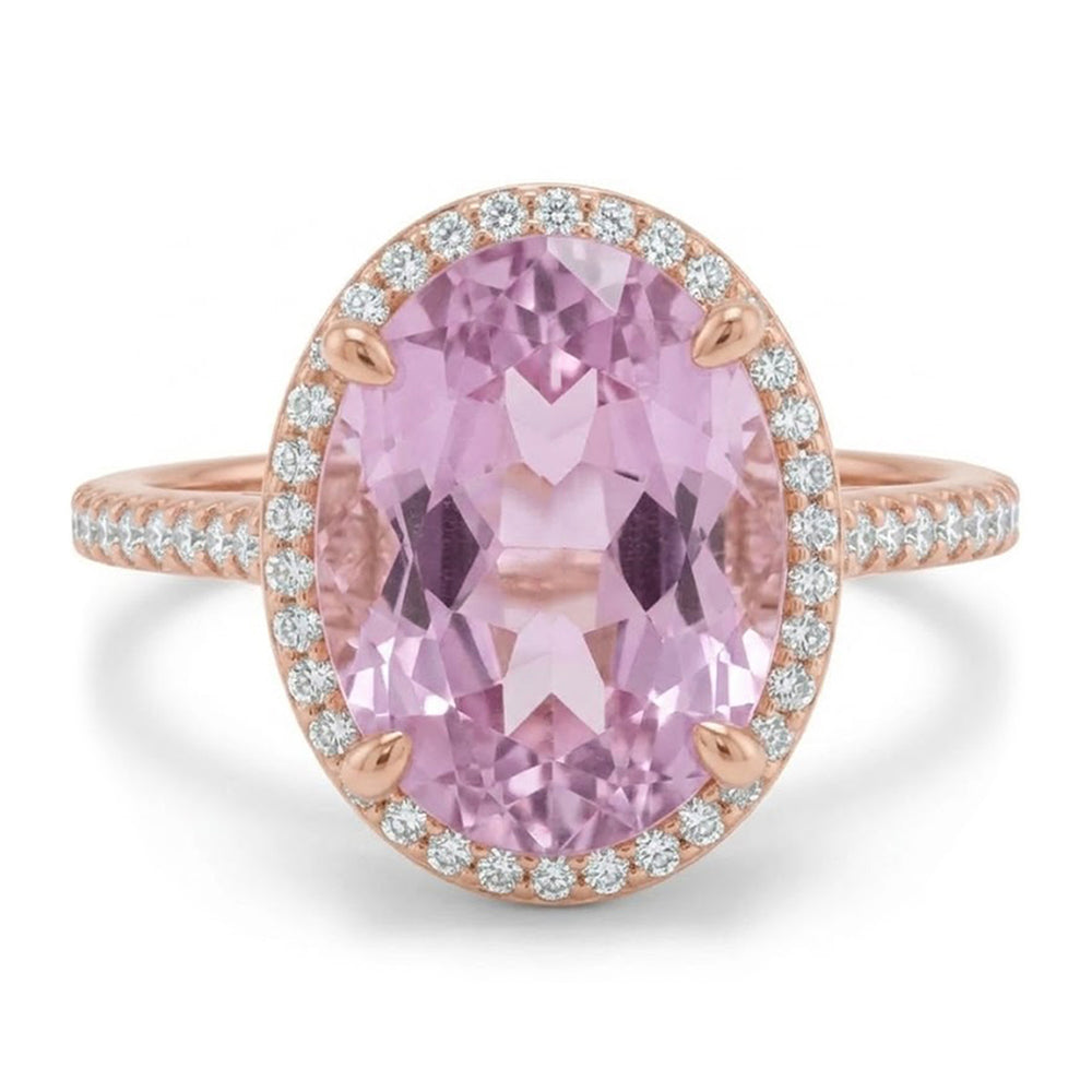 Gioielli in oro rosa massiccio con anello Kunzite rosa da 10.50 carati