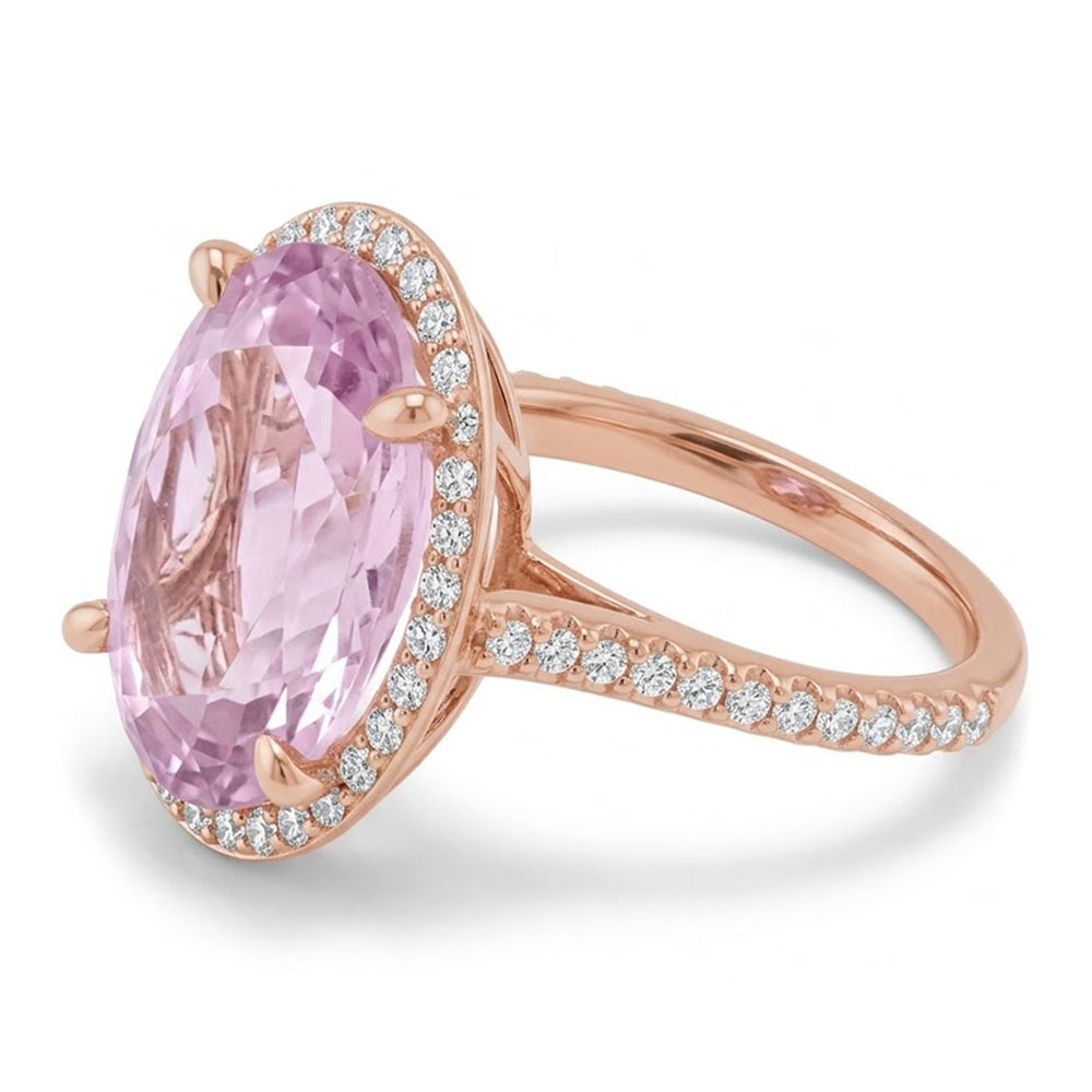 Gioielli in oro rosa massiccio con anello Kunzite rosa da 10.50 carati