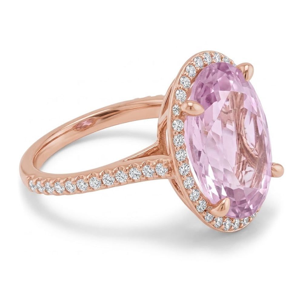 Gioielli in oro rosa massiccio con anello Kunzite rosa da 10.50 carati
