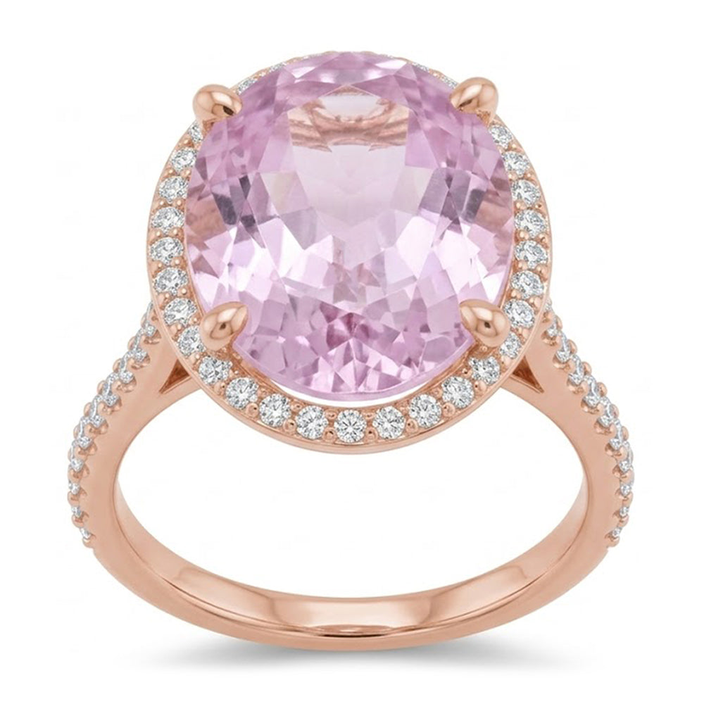Gioielli in oro rosa massiccio con anello Kunzite rosa da 10.50 carati