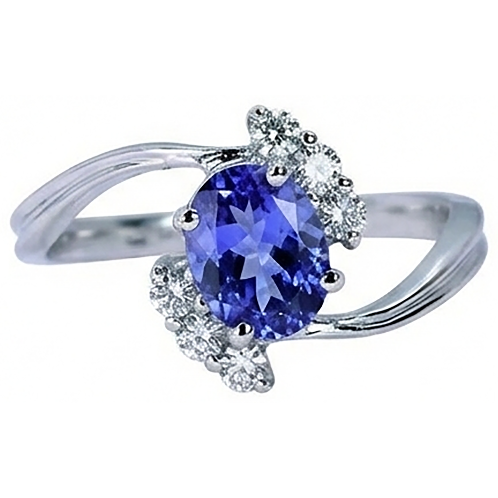 Gioielli in pietra preziosa con anello in tanzanite ovale da 1.75 carati e diamanti rotondi