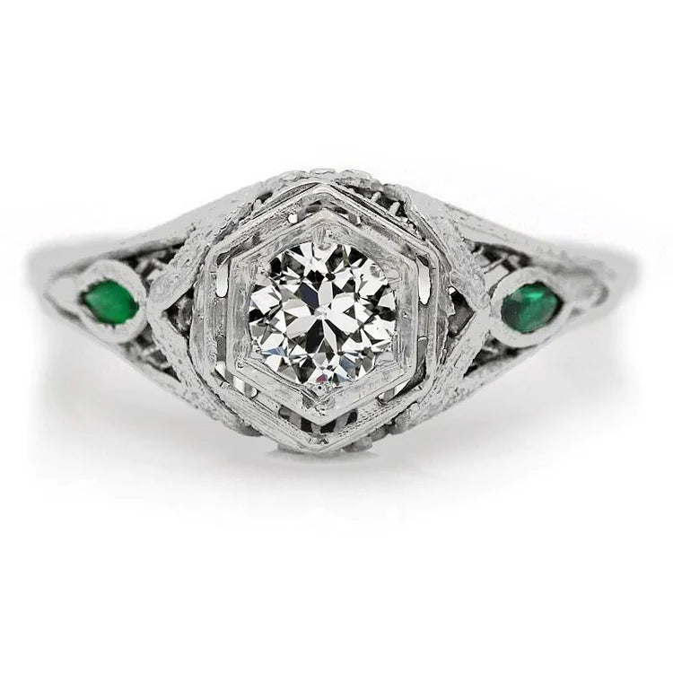 Gioielli personalizzati Anello con 3 pietre Smeraldo diamante a taglio antico