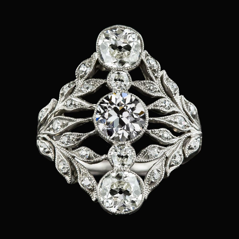 Gioielli Art Nouveau New Leaf Anello Stile Vintage Old Miner Vero Diamond