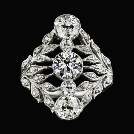 Gioielli Art Nouveau New Leaf Anello Stile Vintage Old Miner Vero Diamond