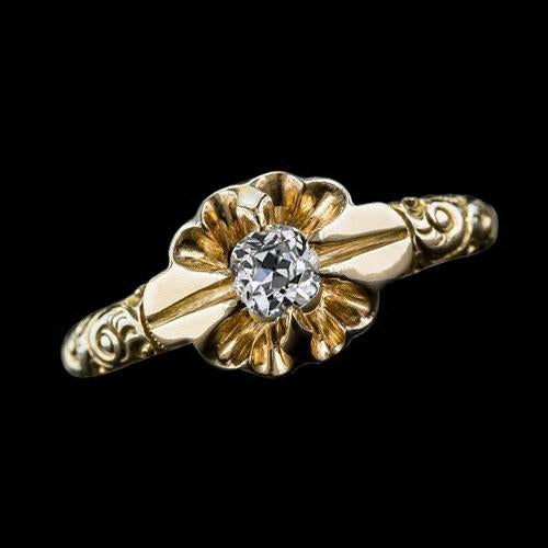 Gioielli Art Nouveau Nuovo Anello Solitario Rotondo Vecchio Minatore Genuino Diamante 0,50 Ct