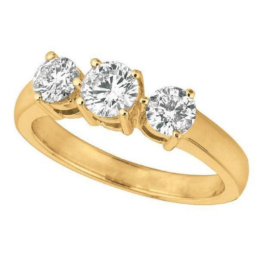 Gioielli Con Anello In Oro Giallo Da 1.75 Carati Con Naturale Diamante 3 Pietre Per L'Anniversario