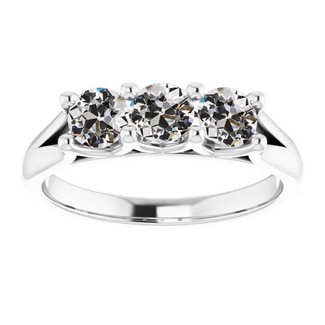 Gioielli Personalizzati Anello Con 3 Pietre Rotondo Vecchio Vero Diamante A Taglio Miniera