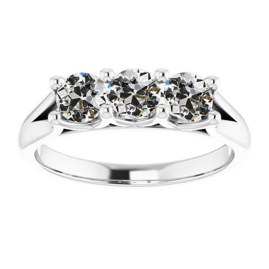 Gioielli Personalizzati Anello Con 3 Pietre Rotondo Vecchio Vero Diamante A Taglio Miniera