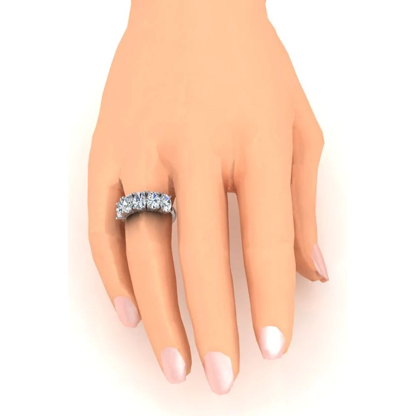 Gioiello In Oro Con Fascia A Mezza Eternità Con 5 Pietre Di Naturale Diamante Taglio Ovale Da 3,75 Ct