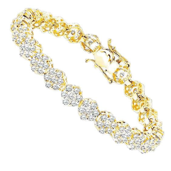 Gioiello Per Bracciale Tennis In Oro Giallo 14K 6 Ct Con Vero Diamanti Rotondi A Grappolo