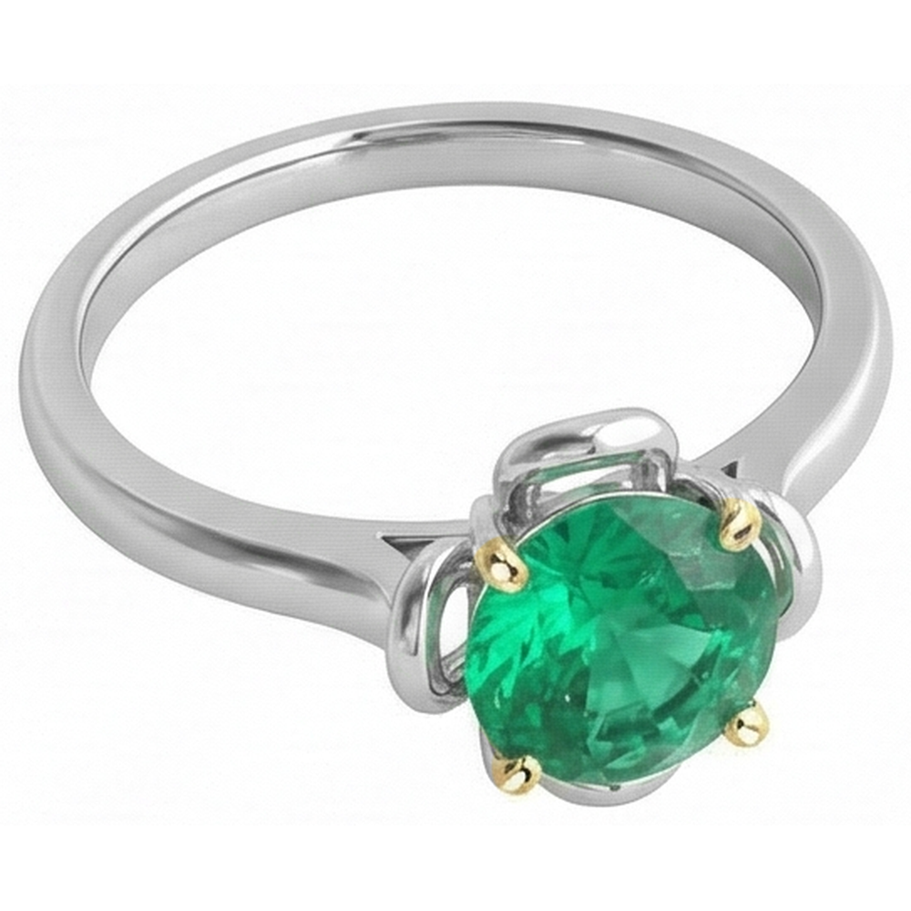 Smeraldo Taglio Rotondo Anello con Gemma in Oro 14 Carati Bicolore – vista profilo