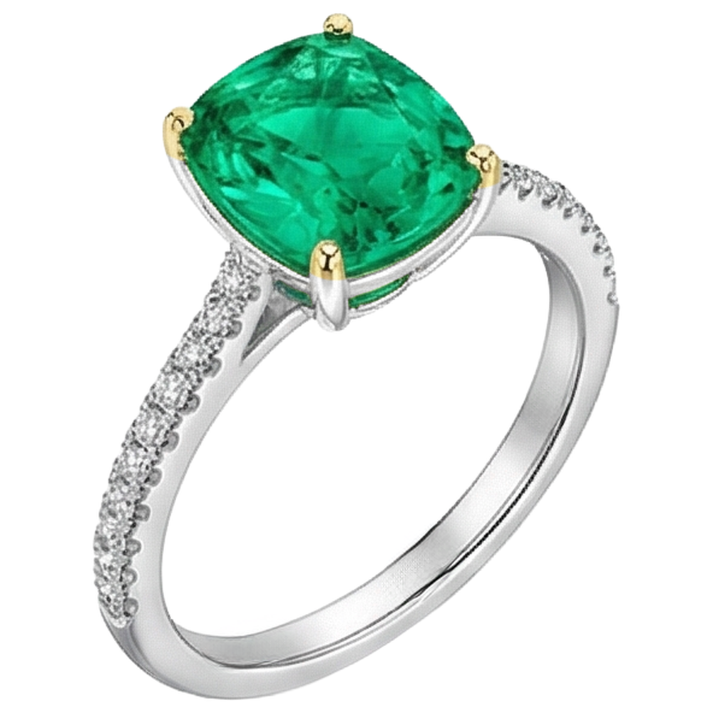 Anello con Gemma Oro Due Toni 14K con Smeraldo Colombiano – vista frontale