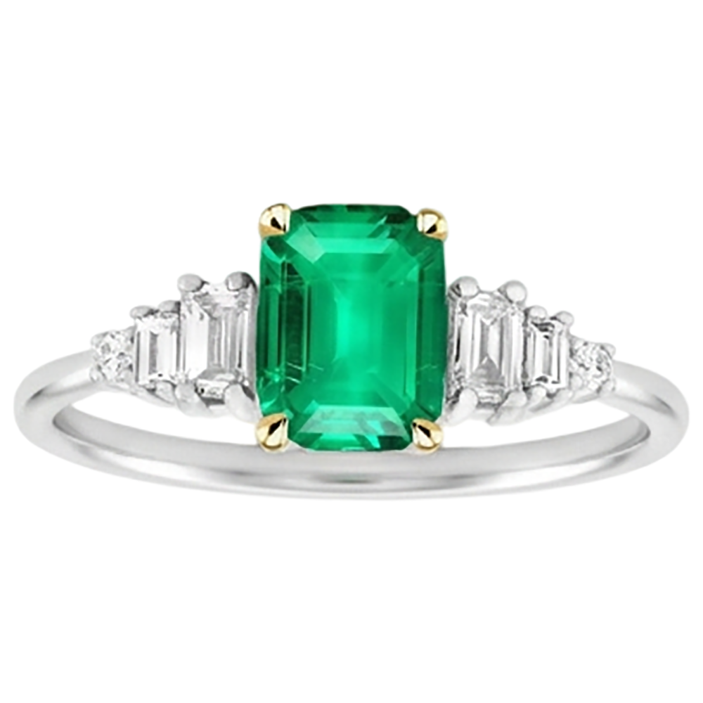 Anello Pietra Colorata Oro Due Toni 14K con Smeraldo – vista laterale