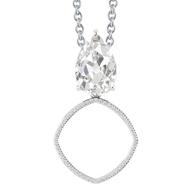 Diamante Fine Taglio Old Mine Collana Pendente in Oro Bianco 14K – vista principale