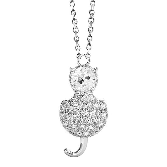 Diamante Fine Cuscino Antico Pendente a Goccia in Oro 14 Carati Bianco – vista principale