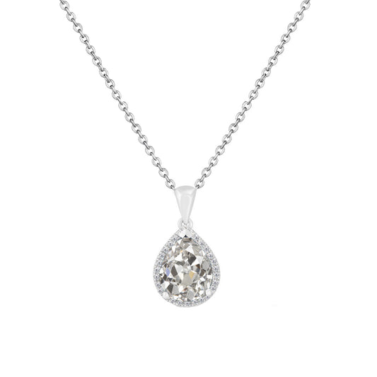 Diamante Cuscino Antico Pendente a Goccia in Oro 14 Carati Bianco – vista principale
